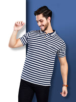 Navy Strpied Polo Neck T-Shirt