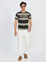 Black & Olive Desire Print Round Neck T-Shirt