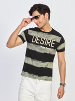 Black & Olive Desire Print Round Neck T-Shirt
