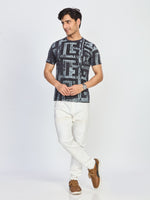 Charcoal Maze Print Round Neck T-Shirt