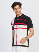 Black & Ivory Gridline Knit Polo T-Shirt