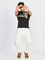 Black Print Round Neck T-Shirt