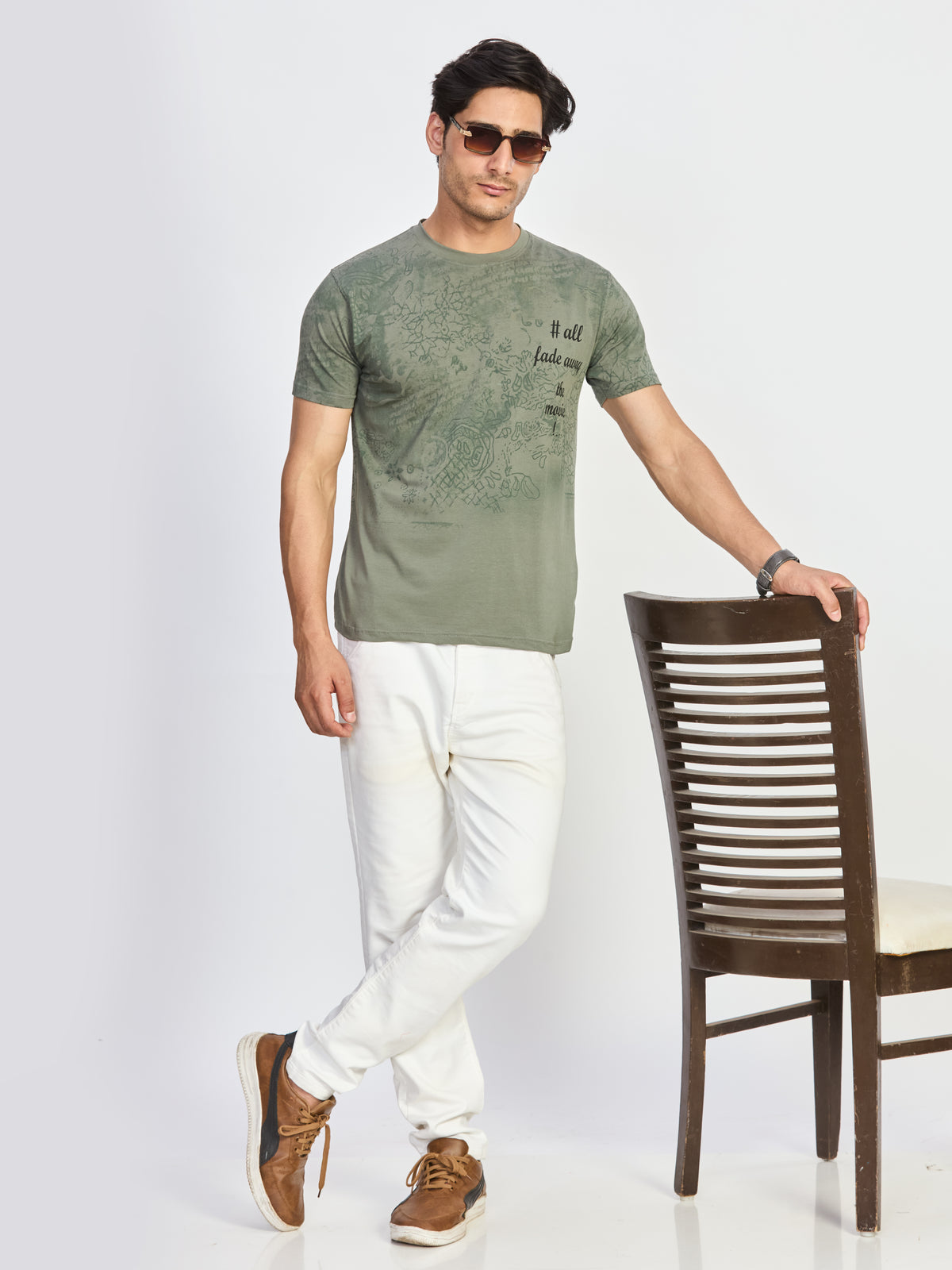 Olive Print Round Neck T-Shirt