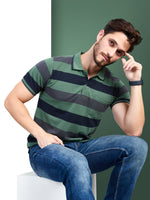 Green Striped Polo Neck T-Shirt