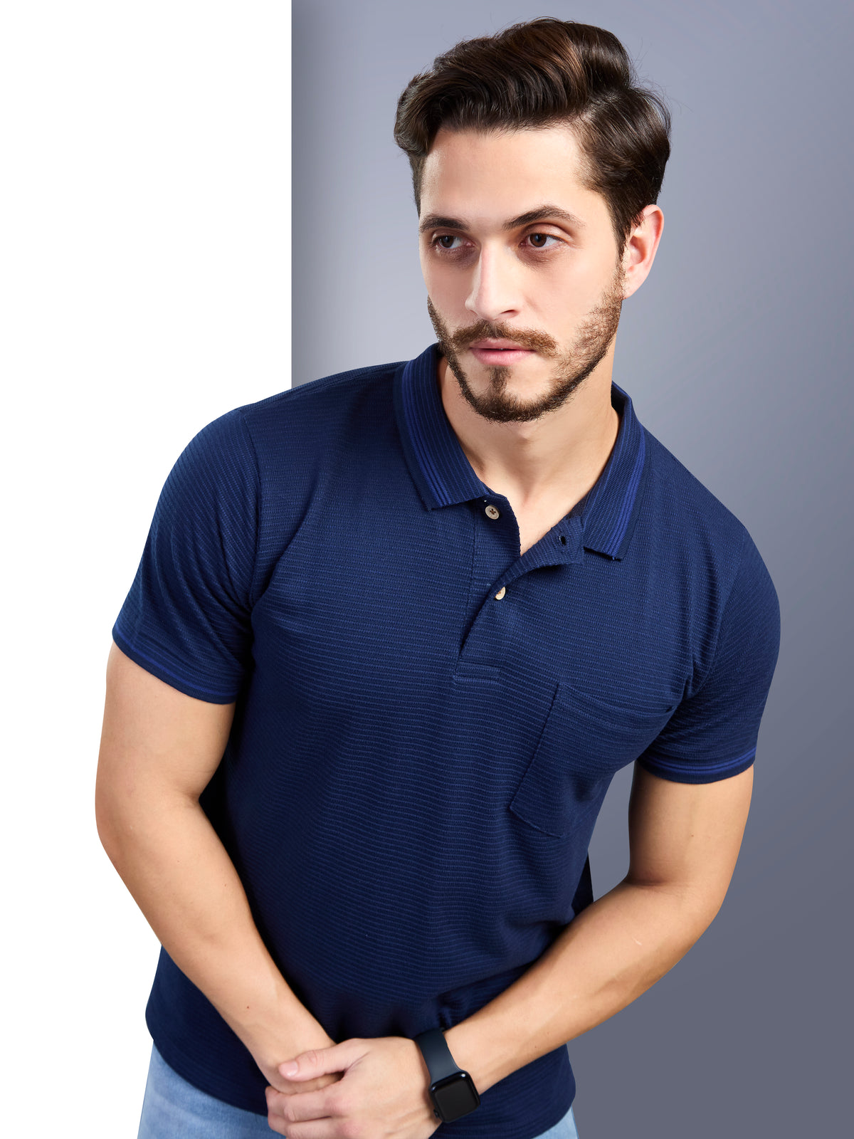 Navy Polo Neck T-Shirt