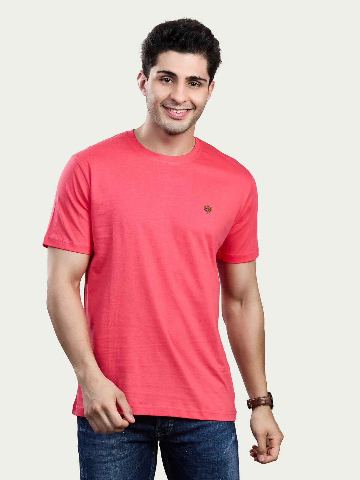 Solid Round Neck 100% Cotton T-Shirt