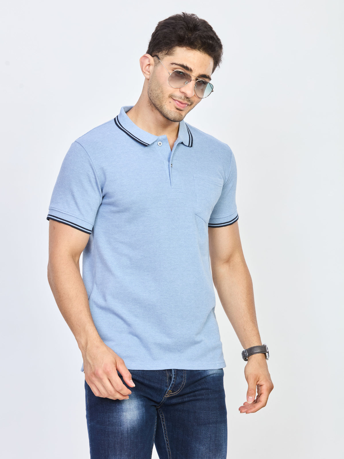 Sky Blue Premium Cotton Polo T-Shirt