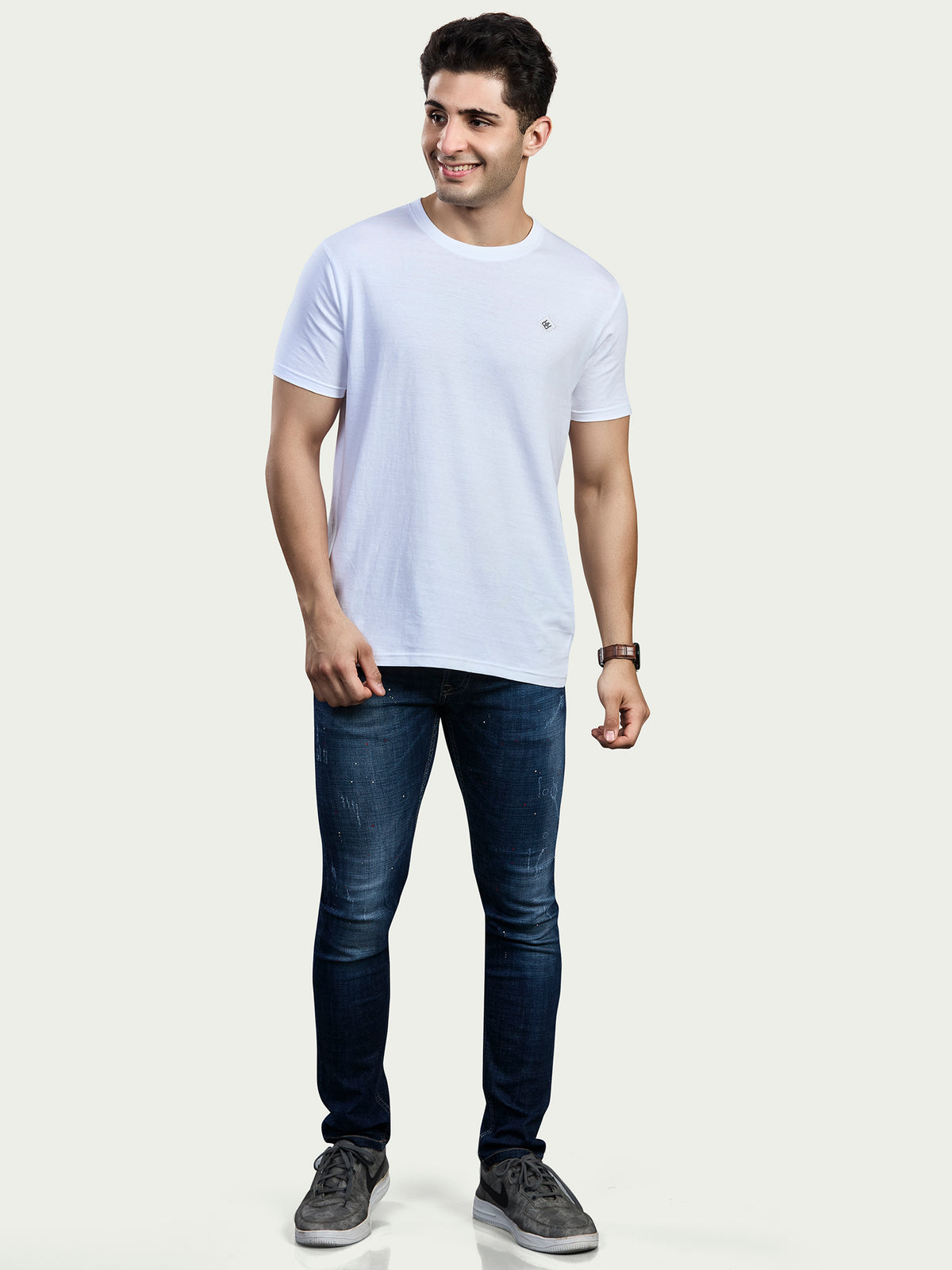 Solid Round Neck 100% Cotton T-Shirt