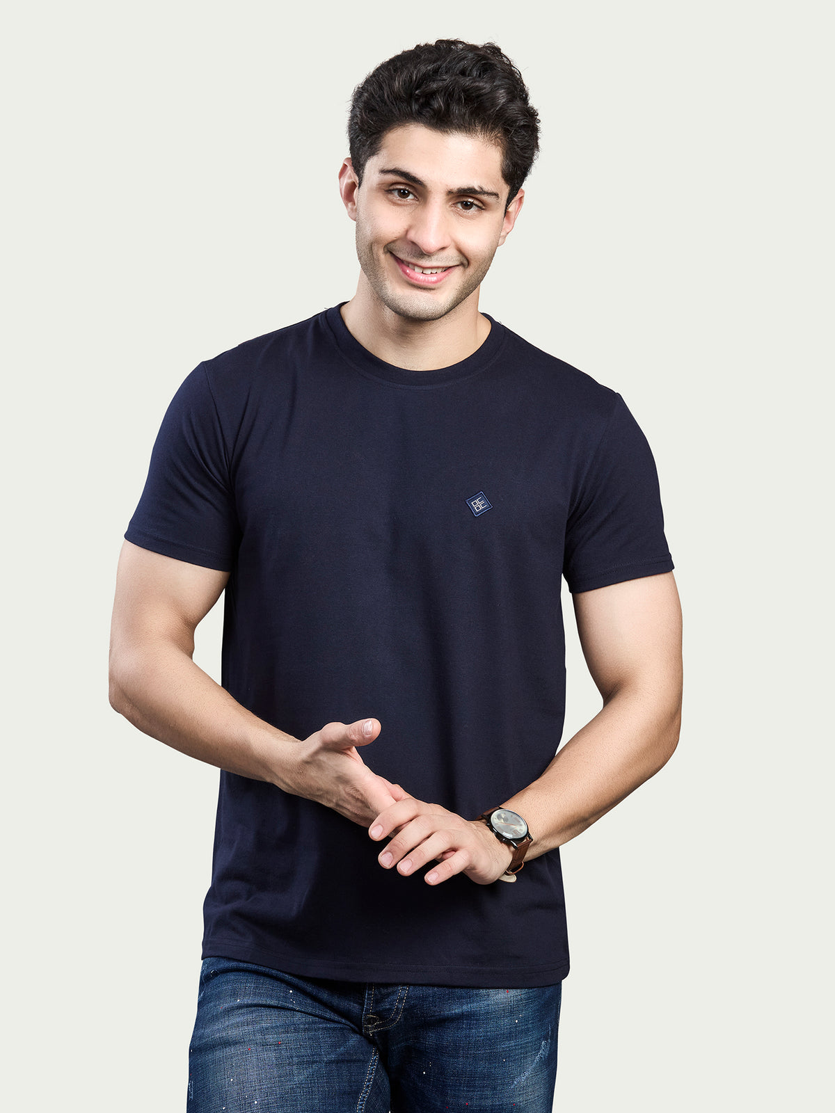 Solid Round Neck 100% Cotton T-Shirt