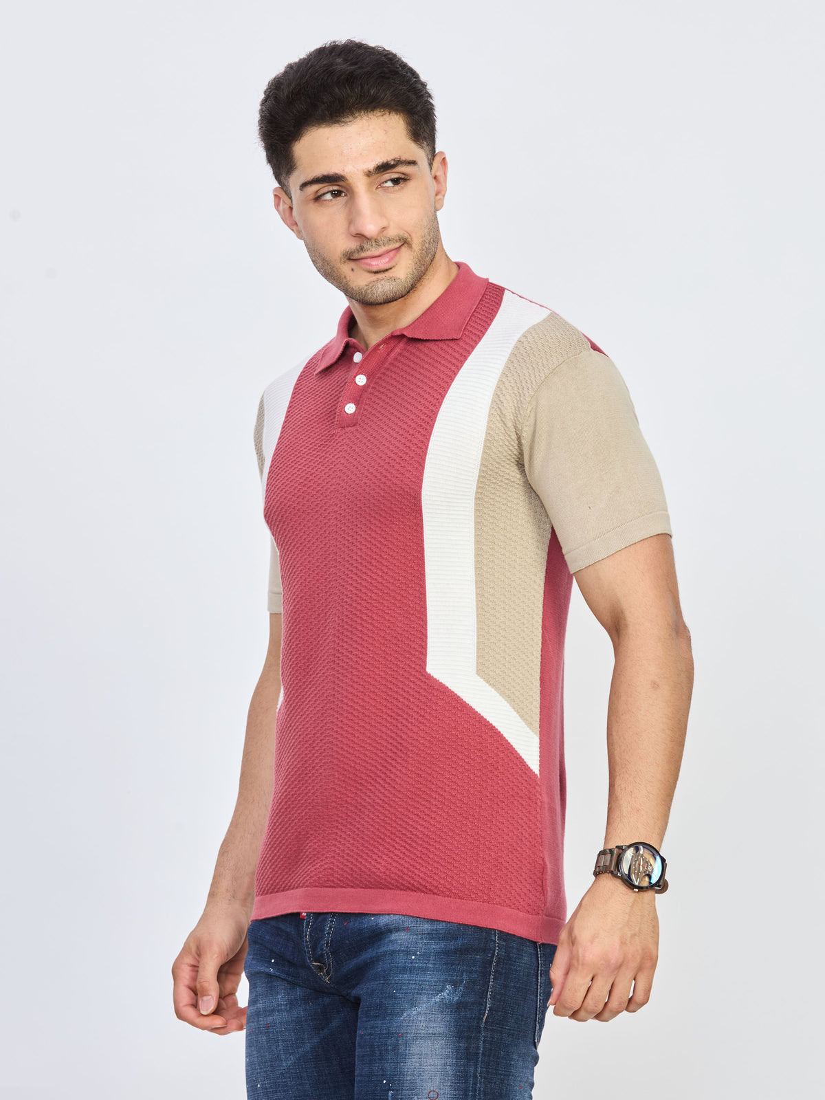 Textured Color Block Polo T-Shirt