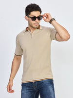 Sand Beige Textured Zip Polo