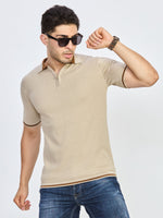 Sand Beige Textured Zip Polo