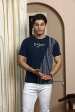 Navy Blue Graphic Print Round Neck Stretchable T-Shirt