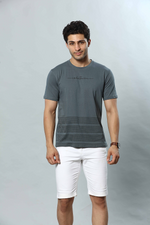Dark Grey Graphic Print Round Neck Stretchable T-Shirt