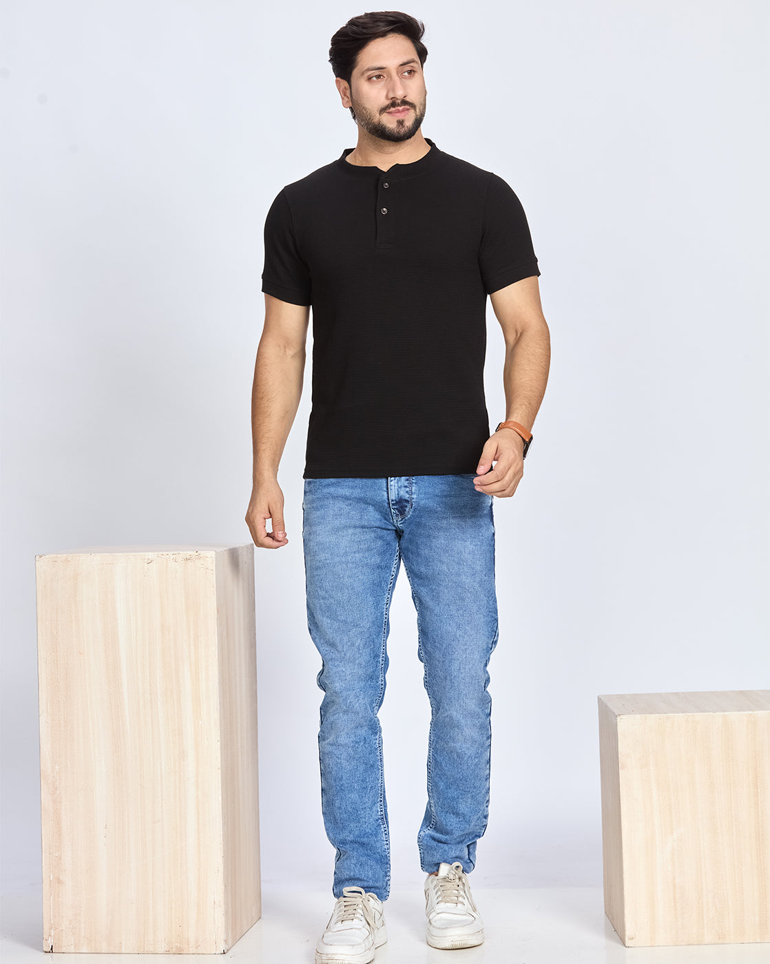 Black Henley Neck T-Shirt