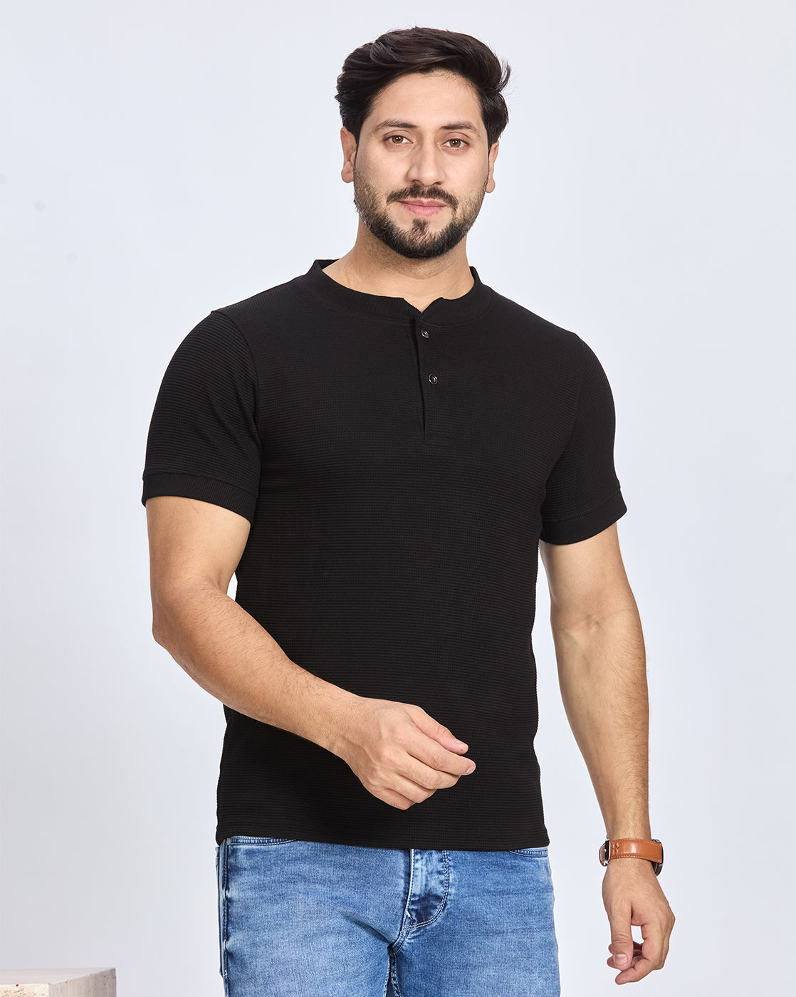 Black Henley Neck T-Shirt