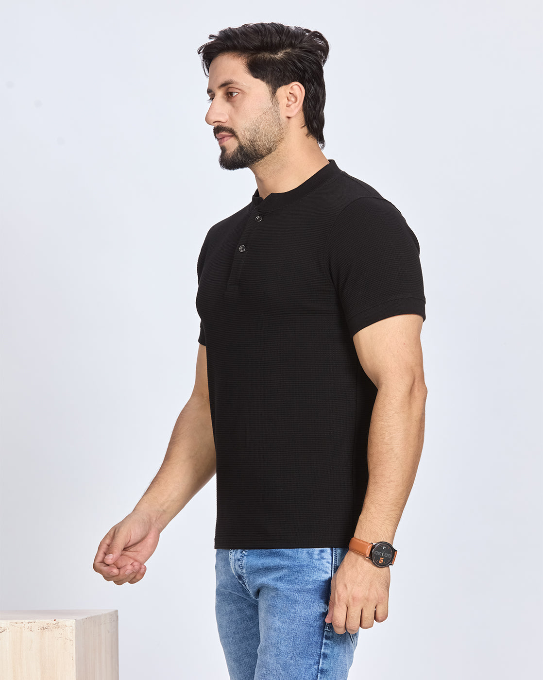 Black Henley Neck T-Shirt