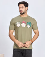 Olive Printed Round Neck Cotton T-Shirt