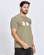 Olive Printed Round Neck Cotton T-Shirt