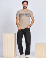 Beige Round Neck Cotton T-Shirt
