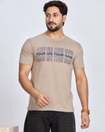 Beige Round Neck Cotton T-Shirt