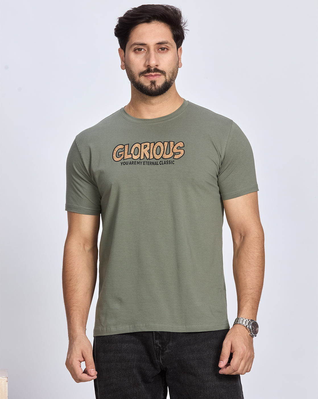 Olive Round Neck Cotton T-Shirt