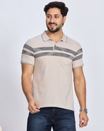 Beige Striped Polo Neck T-Shirt