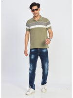 Green Contrast Stripe Polo T-Shirt