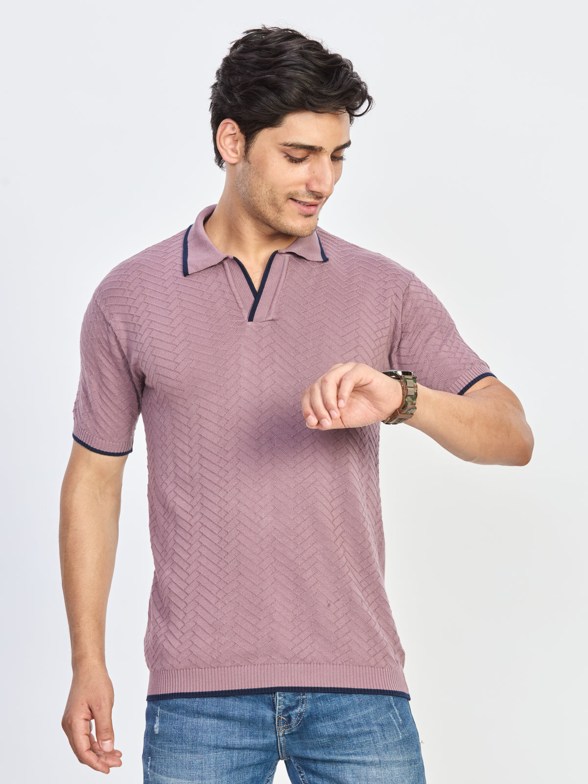 Dusty Mauve Textured Polo T-Shirt
