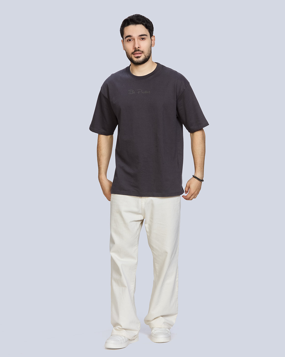 Dark GreyRound Neck Drop Shoulder Cotton T-Shirt