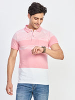 Blush Pink & Off-White Patterned Polo T-Shirt