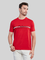 Red with White Printed Round Neck T-Shirt