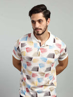 Beige Printed Polo Neck T-Shirt