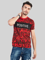 Red with Black Printed Round Neck T-Shirt