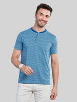 Blue Printed Round Neck T-Shirt