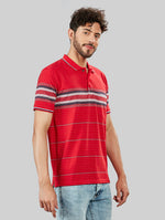 Red Striped Polo Neck T-Shirt