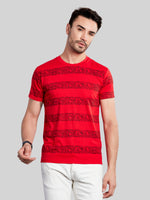 Red with Black Printed Round Neck T-Shirt