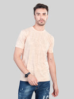 Peach All Over Printed Round Neck T-Shirt