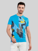 Sky Blue Printed Round Neck T-Shirt