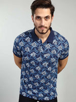 Navy Printed Polo Neck T-Shirt