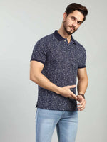 Navy Printed Polo Neck T-Shirt