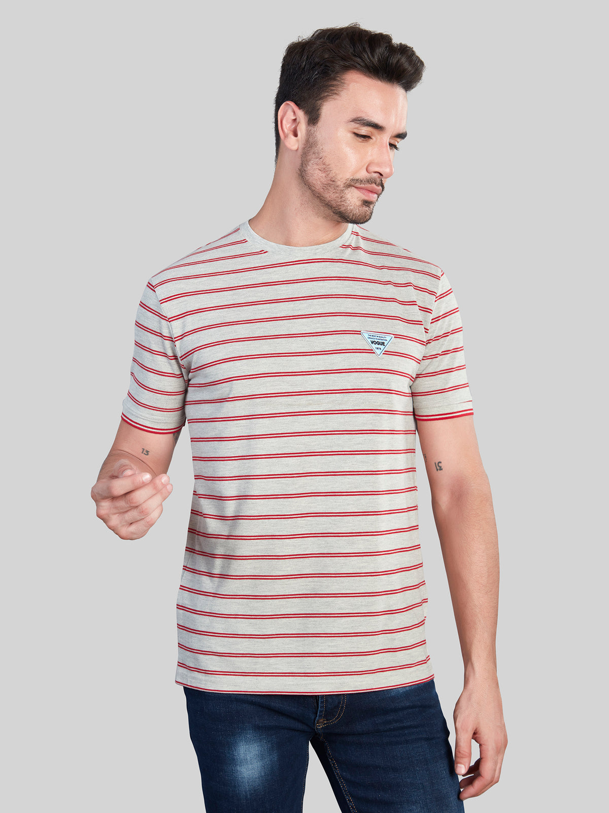 Red Striped Round Neck T-Shirt