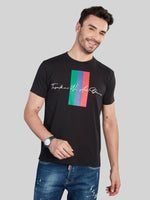 Black Printed Round Neck T-Shirt