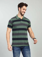 Green Striped Polo Neck T-Shirt