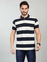 Navy Striped Polo Neck T-Shirt
