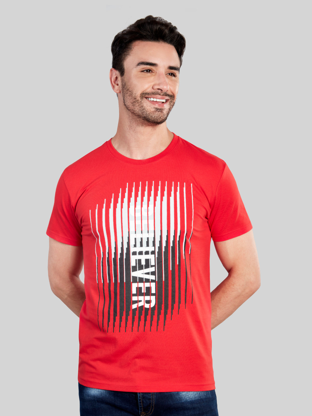 Red Printed Round Neck T-Shirt