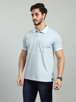 Sky Blue Printed Polo Neck T-Shirt