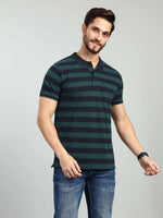 Green Striped Polo Neck T-Shirt
