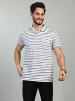 Grey Striped Polo Neck T-Shirt