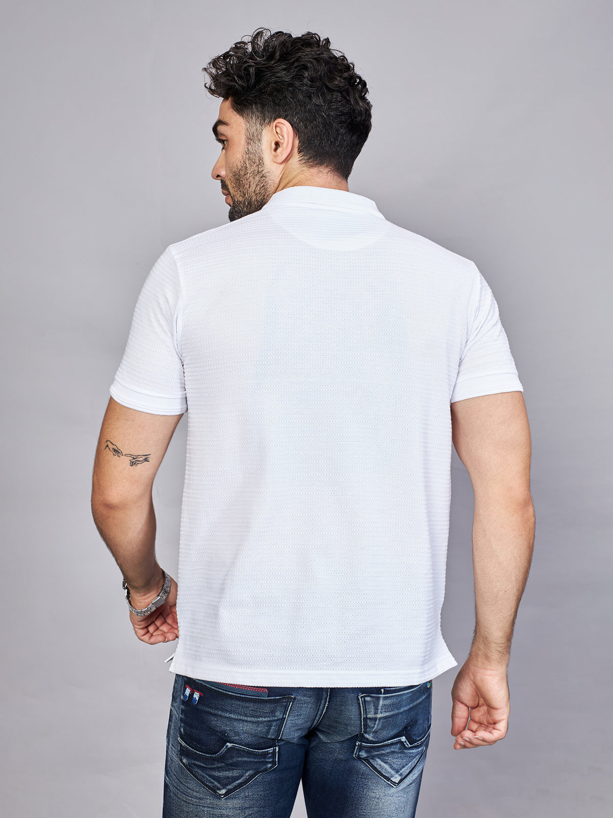 White Striped Polo Neck T-shirt